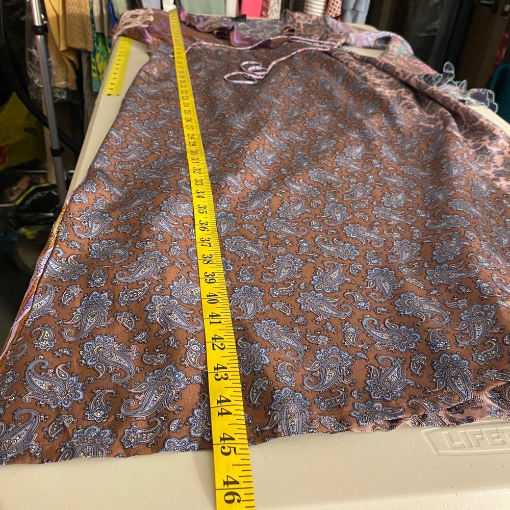 PLENTY by Tracy Reese Vtg Silk Wrap Midi Dress 12 Purple Satin Paisley Floral - Picture 15 of 17